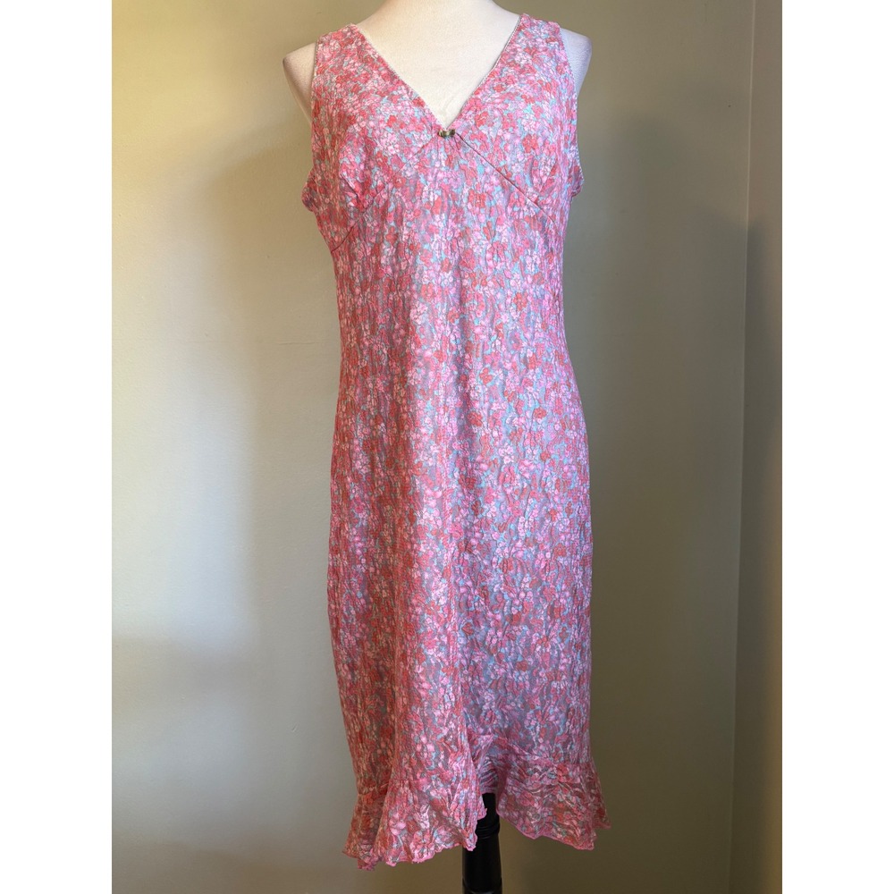CDC Vintage Floral Lace Midi Dress Pink Blue Ruffle 14 fairy Y2K whimsi boho dai